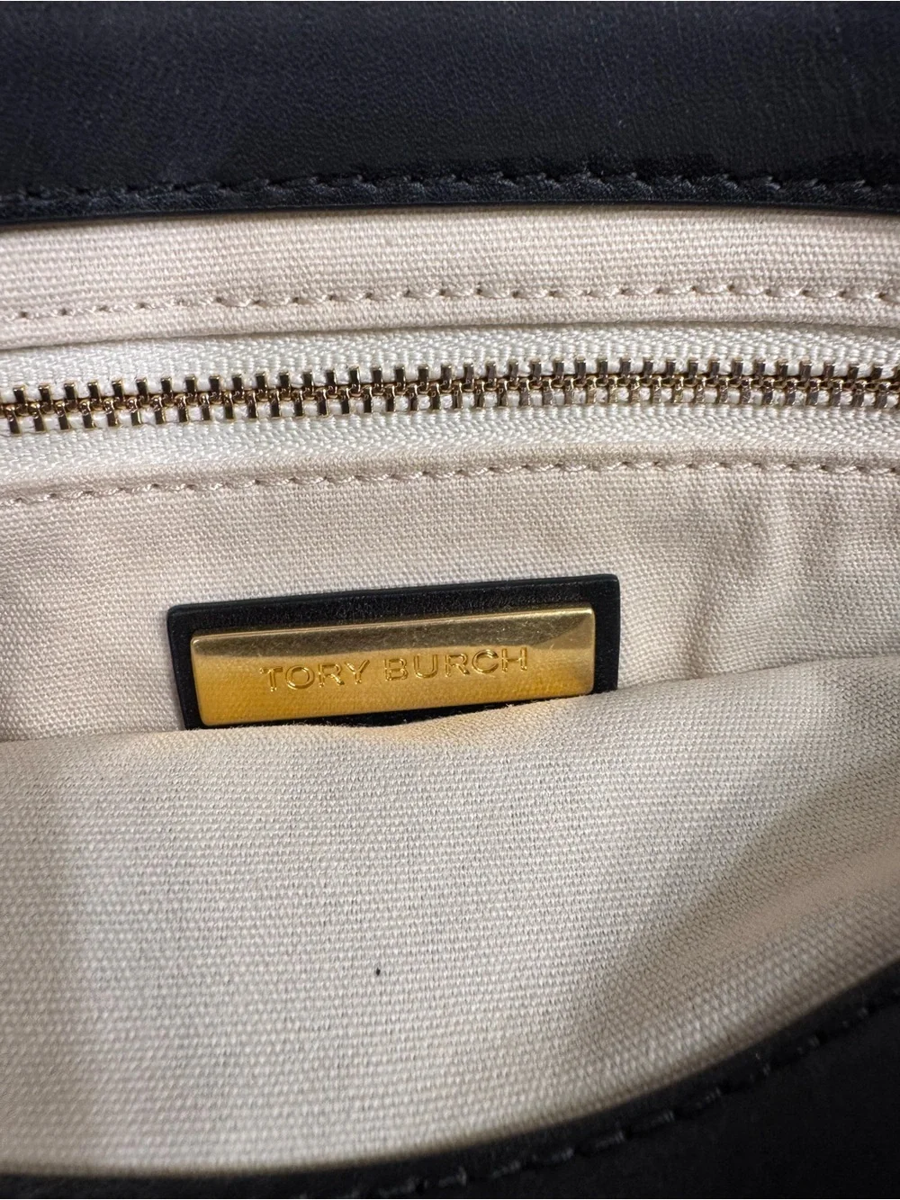 Tory Burch Black Leather Bag with Logo Plate